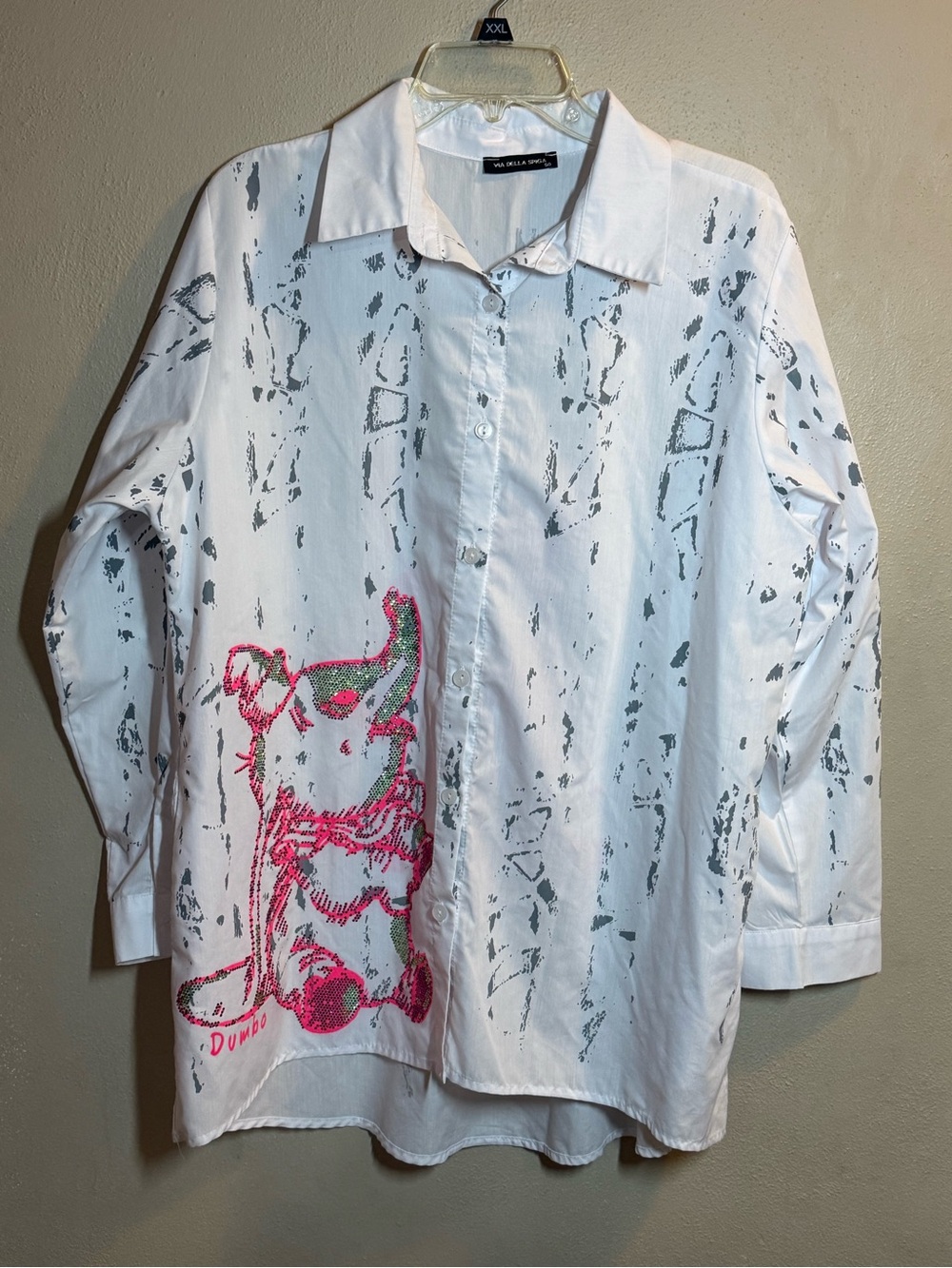 NWOT Via Della Spiga White Dumbo Rhinestone Embellished Button-Up Shirt Sz 50